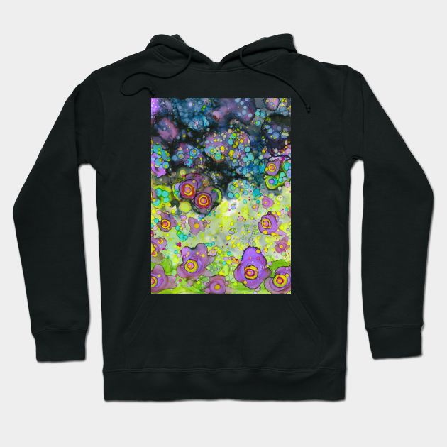 Purple Floral Field at Night Landscape Hoodie by joannejgg